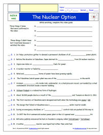 FREE Differentiated Worksheet for NOVA * - The Nuclear Option - Episode FREE Differentiated Worksheet / Video Guide