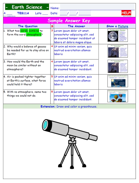 Sample Answer Key for Homework