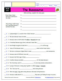 FREE Differentiated Worksheet for the Magic School Bus * - The Busasaurus - Episode FREE Differentiated Worksheet / Video Guide