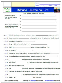 FREE Worksheet for the NOVA S46E01 *- Kilauea  Hawaii on Fire Episode FREE Differentiated Worksheet / Video Guide 